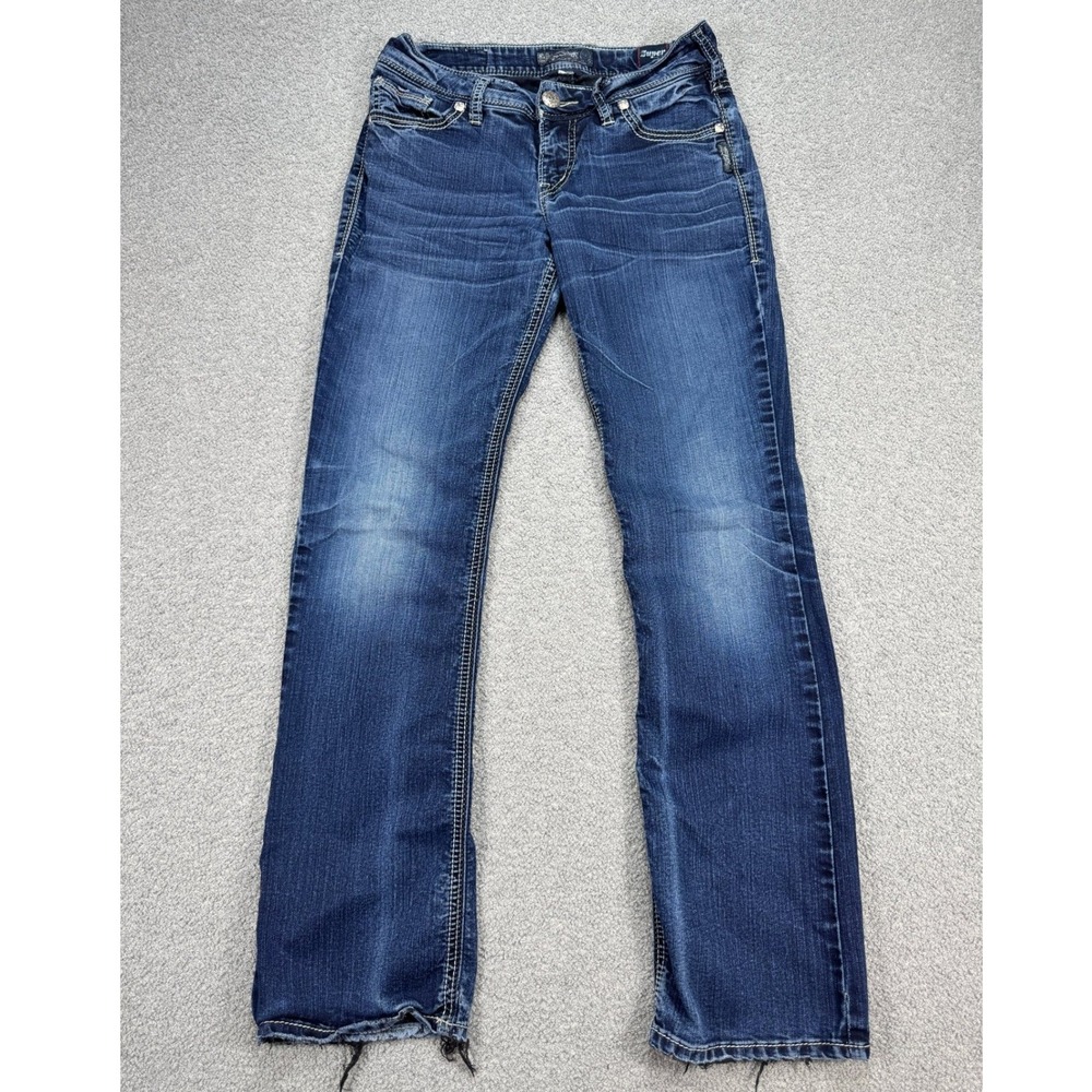 Silver Jeans Women's 29 Blue Dark Wash Super Stretch Suki Slim Bootcut Whiskered